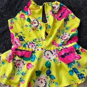 Express yellow floral cutout top